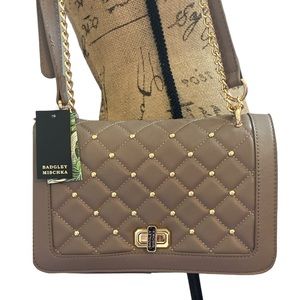 NWT Badley Mishka taupe studded bag crossb…
